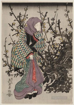 Mujer por ciruelo en la noche 1847 Keisai Eisen Japonés Pinturas al óleo